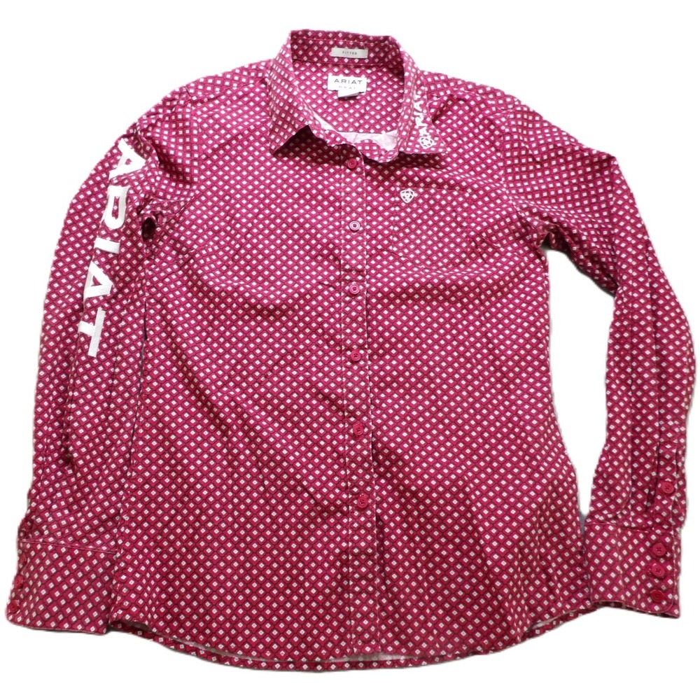 Ariat Team Kirby Stretch Long Sleeves Shirt Pink Geometric Print Western Women M
